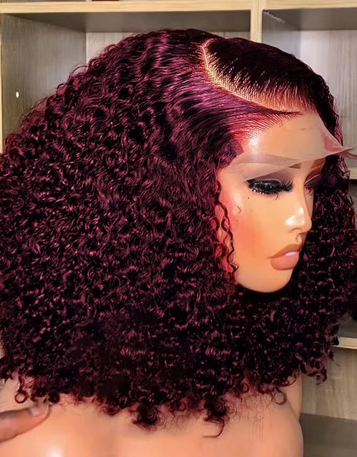 Load image into Gallery viewer, Burgundy 99J Deep Wave Short Bob Wigs 100% Human Hair Wig Water Curly Wig Baby Hair 3x4 Lace Front Human Hair Wig For Women