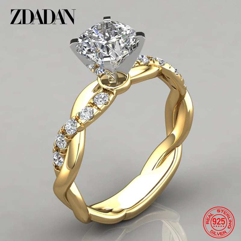 ZDADAN 925 Sterling Silver AAA White Cubic Zircon Ring For Women in Rose, White, and silver