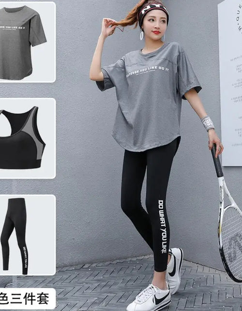 Load image into Gallery viewer, Plus Size Women Yoga Sets Loose T Shirt+Bra+Leggings Fitness Gym Suits Breathable Sports Running Clothing Tracksuit