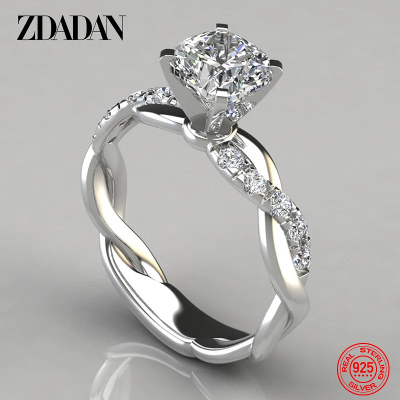 ZDADAN 925 Sterling Silver AAA White Cubic Zircon Ring For Women in Rose, White, and silver