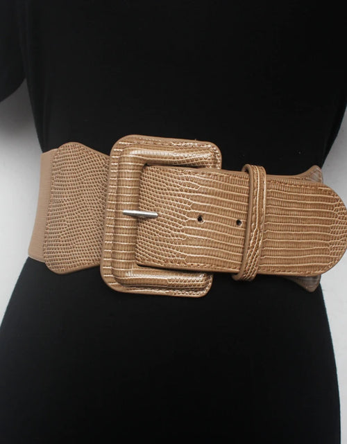 Load image into Gallery viewer, Women Wide Waist sealing  Cover Decoration Belt Elastic Fashionable And All round  Khaki Winter Black Wide Belt 7.5-7.8cm