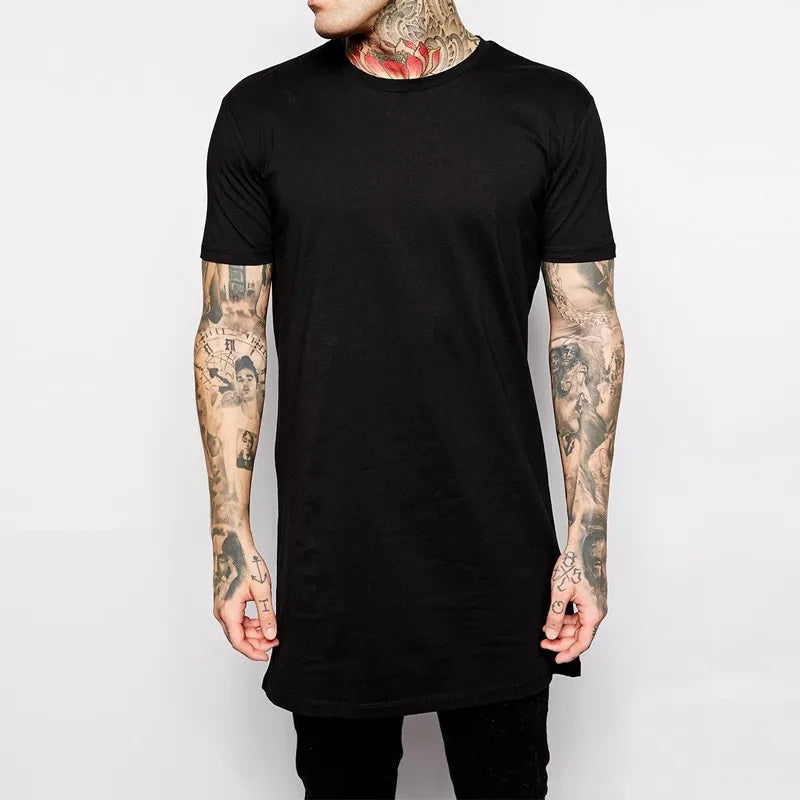 2025 Brand New  Men Black Long T shirt Top Short Sleeve Casual Tee shirts