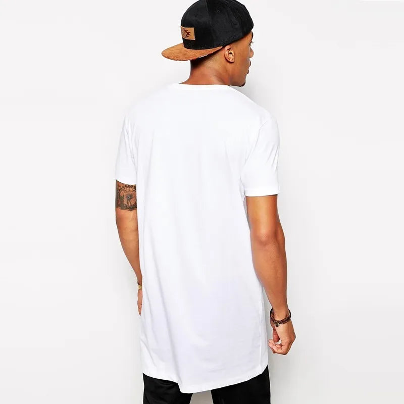 2025 Brand New  Men Black Long T shirt Top Short Sleeve Casual Tee shirts