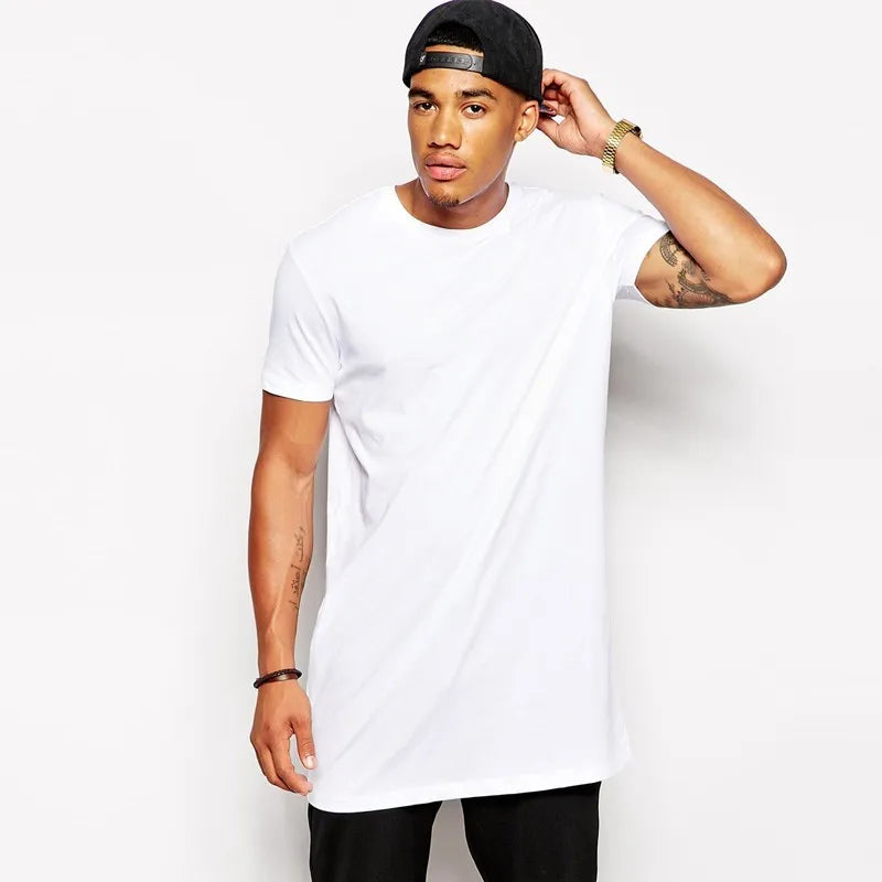 2025 Brand New  Men Black Long T shirt Top Short Sleeve Casual Tee shirts