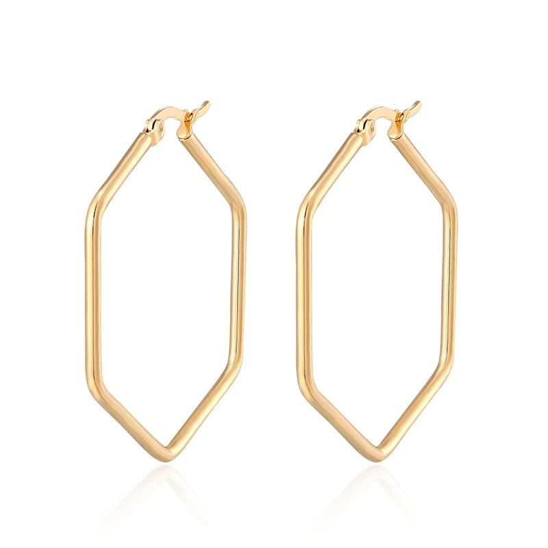 Fashion Ear Jewelry Glossy Hexagon Large Hoop Earrings For Women