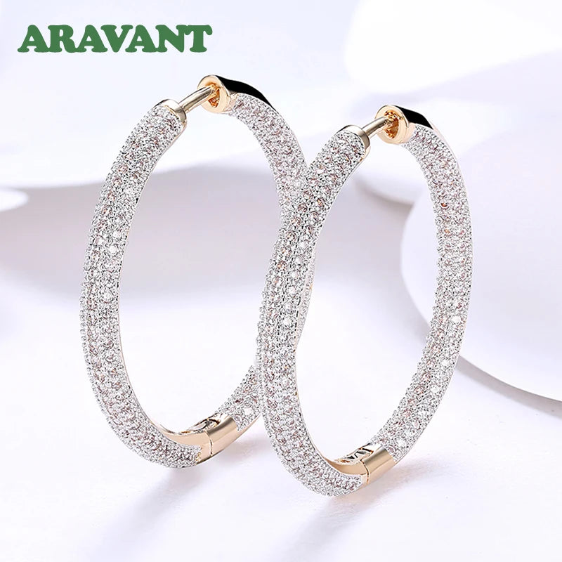 925 Silver 34mm 18K Gold Circle Hoop Earrings