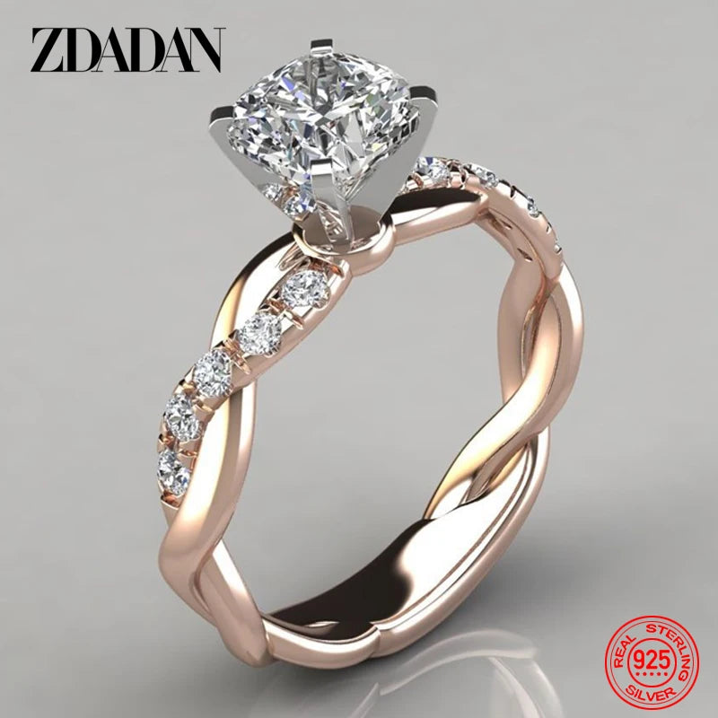 ZDADAN 925 Sterling Silver AAA White Cubic Zircon Ring For Women in Rose, White, and silver