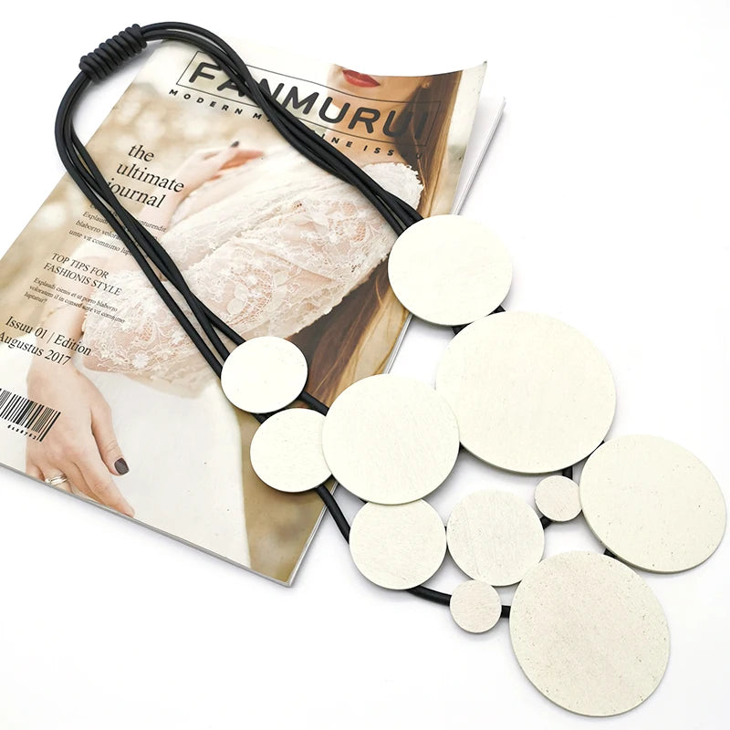 Fashion Jewelry Women Pendant Necklace Bohemian Ethnic Long White Round Piece Accessories