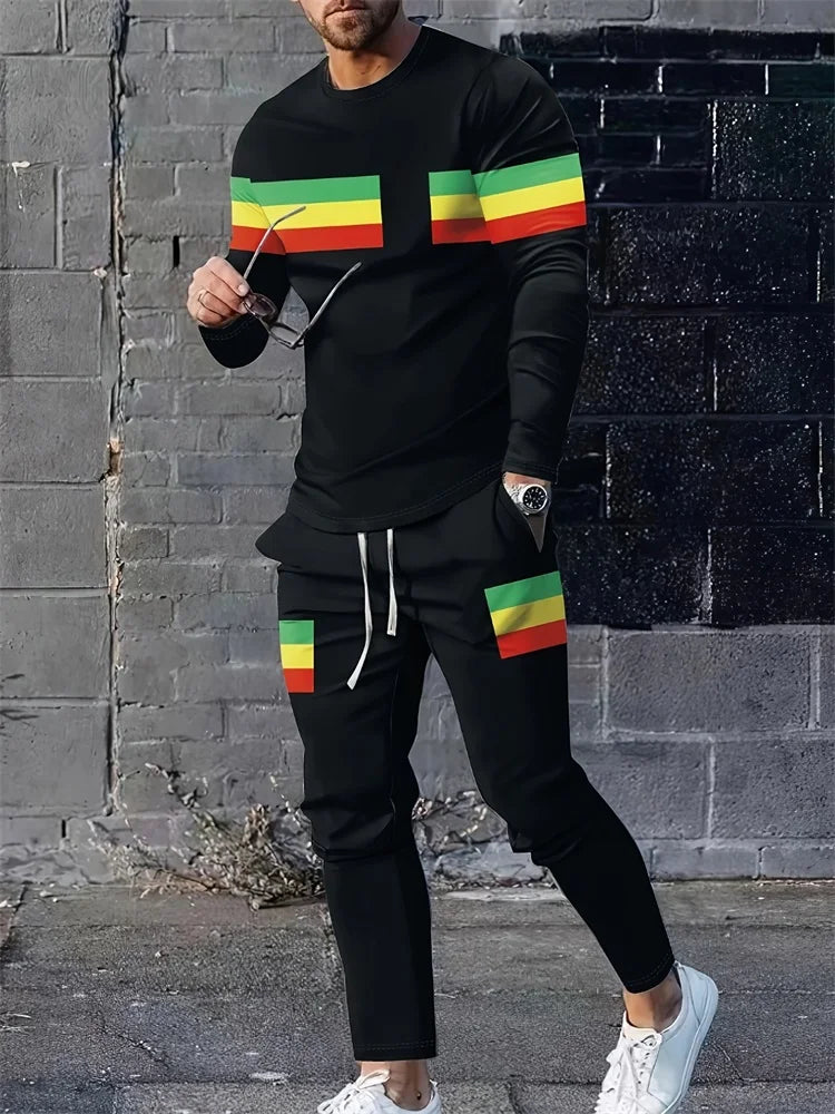 Spring Men's Long Sleeve Pant Sets  Printed Men's Set Everyday Fashion in Multiple color Variations