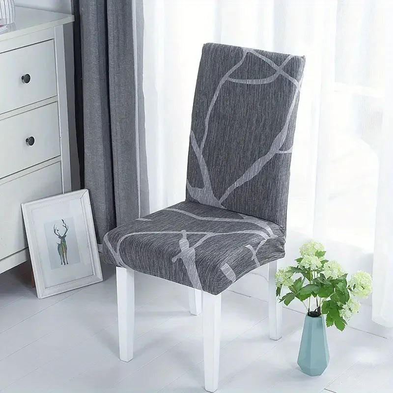 6Pcs Dining Chair Cover Print Elastic Chair Slipcover Case Stretch Chair Covers