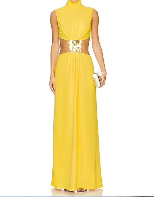 Load image into Gallery viewer, 2025 Summer Fashion Temperament Solid Long Dress Sexy Sleeveless Pleats Robe Dress  Hollow Backless Long Dress