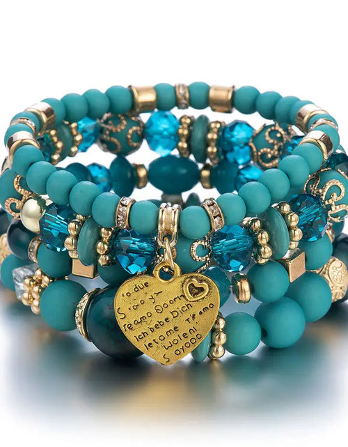 Load image into Gallery viewer, 4Pcs/Set Boho Ethnic Handmade Crystal Beaded Heart Bracelet Set for Women Female Bohemia Jewelry Chain Bangle Ethnicity Fashion