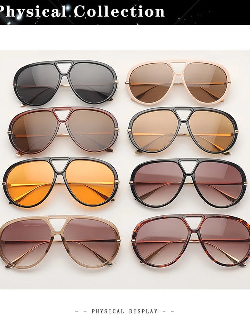 Load image into Gallery viewer, Fashion Punk Big Pilot Sunglasses Women Luxury 2025 Oversized Double Bridge Hollow Black Yellow Glasses Ladies Metal Female