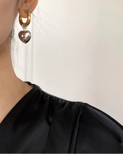 Load image into Gallery viewer, Statement Minimalist Gold Silver Color Mixed Solid Heart Pendant Hoop Earrings
