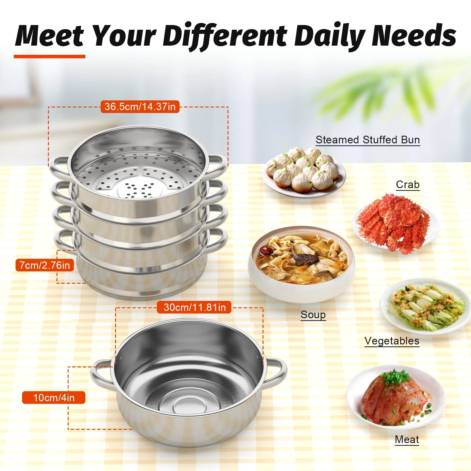 5-Layer Stainless Steel Thick Steam Pot Large-Capacity Universal Cooking Steamer Pot for Healthy Food Cooking