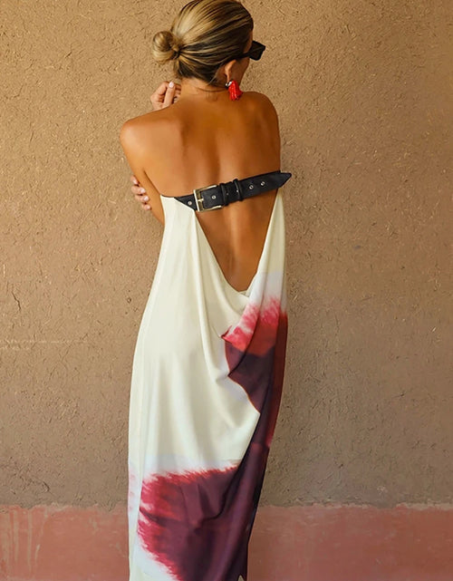 Load image into Gallery viewer, Sexy Strapless Print Floral Belt Women Maxi Dress Yellow Backless Vacation Dress Loose