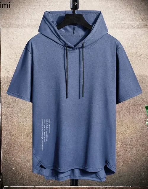 Load image into Gallery viewer, 2025 Men's Summer Hoodies T-shirts Short Sleeve Solid Color Loose Hooded Drawstring Pullover Tops