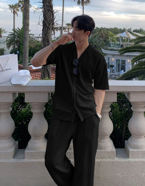 Load image into Gallery viewer, Summer Men's Loose Fashion Casual V-neck Short Sleeve T-shirt And Pants Drape Two-piece Sets Men Clothes