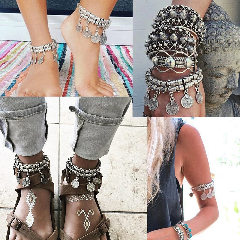 Bohemia Silver Color  Coin India Women's Anklet Chain