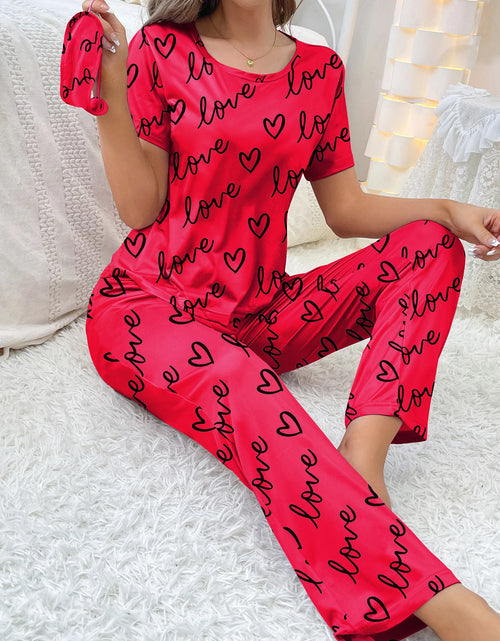 Load image into Gallery viewer, women's home wear short sleeve trousers pajamas love pattern casual and comfortable