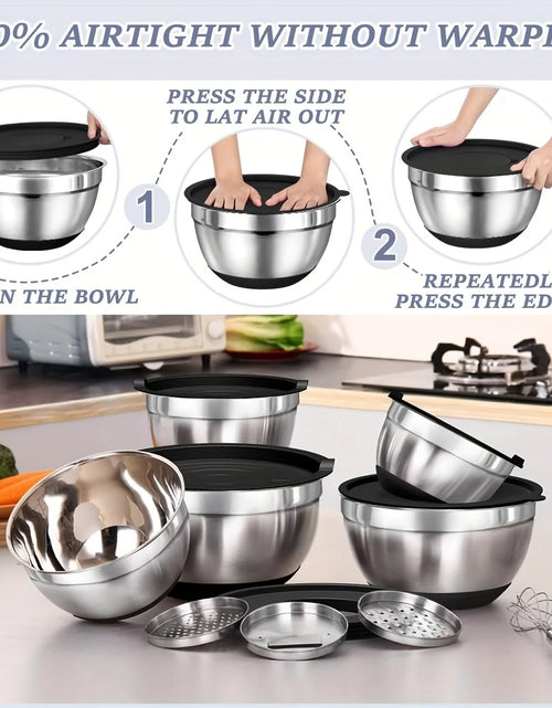 Load image into Gallery viewer, 8pcs Mixing Bowls with Airtight Lids Stainless Steel Mixing Bowl Set, Attachments  Bottoms, Black Kitchen Bowls, Baking Serving