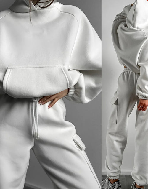 Load image into Gallery viewer, Hoodies Suit Winter Autumn Solid Casual Tracksuit Women Fleece 2 Pieces Set Sports Sweatshirts Pullover Jogger Sweatpants Outfit