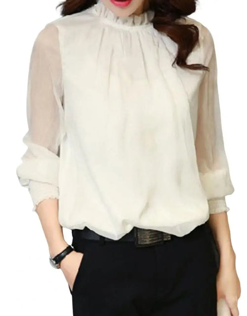 Load image into Gallery viewer, Women's Elegant Chiffon Blouse with Ruffle Collar And Elastic Cuffs Full Sleeve Solid Color Mesh Shirt