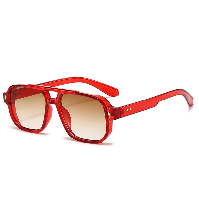 Vintage Double Bridges Men Square Sunglasses Fashion Clear Ocean Lens Eyewear  Trending Rivets Sun Glasses UV400