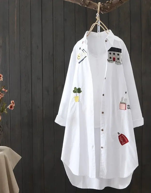 Load image into Gallery viewer, Women Cotton Embroidery Loose Long White Shirts 2023 Spring Autumn New Casual Office Lady Blouse Female Top Oversize 4XL Blouse