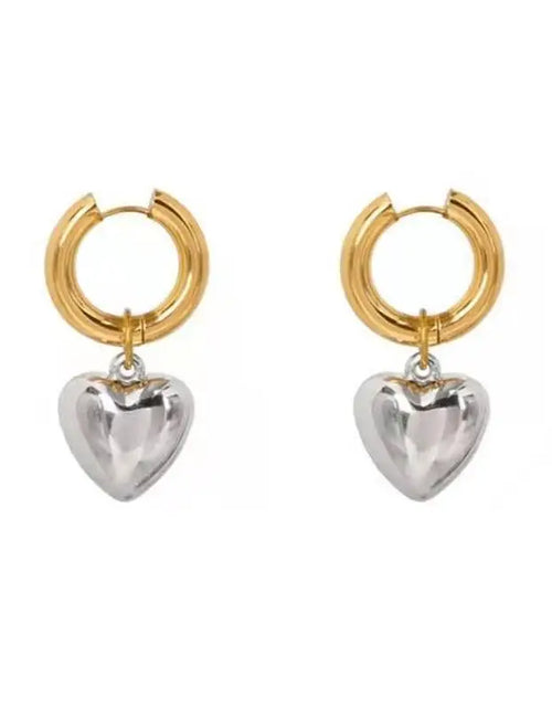 Load image into Gallery viewer, Statement Minimalist Gold Silver Color Mixed Solid Heart Pendant Hoop Earrings
