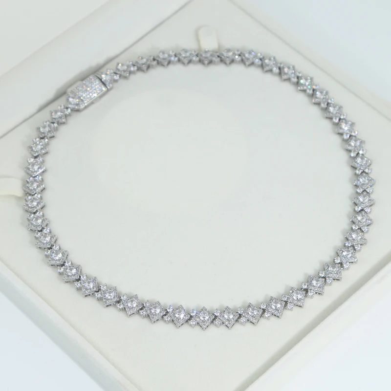 Bling CZ Hip Hop Charm Necklace for Men & Women Iced out Cluster Square Chain Fashion Jewelry
