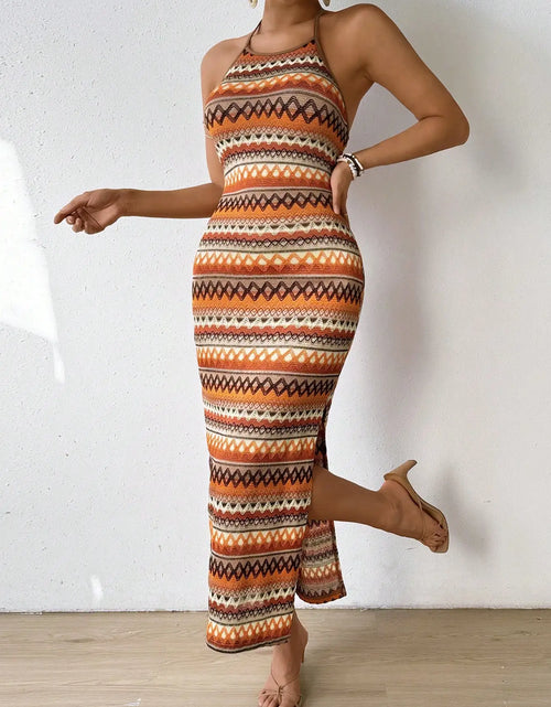 Load image into Gallery viewer, Stylish and elegant women's dress halterneck sleeveless diamond check full body printed halter knit sexy women's dress