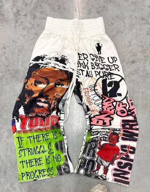 Load image into Gallery viewer, Sweatpants Men  Letter Patch Retro Double Layer Design Baggy Elastic Waist Jogging Casual Pants, Three different varieties