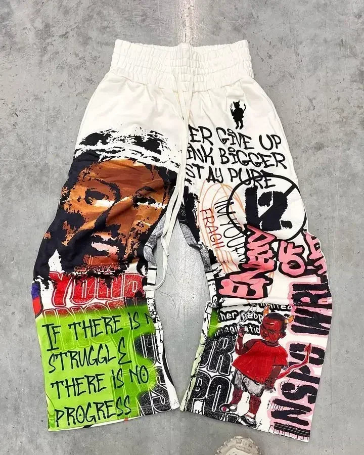 Sweatpants Men  Letter Patch Retro Double Layer Design Baggy Elastic Waist Jogging Casual Pants, Three different varieties