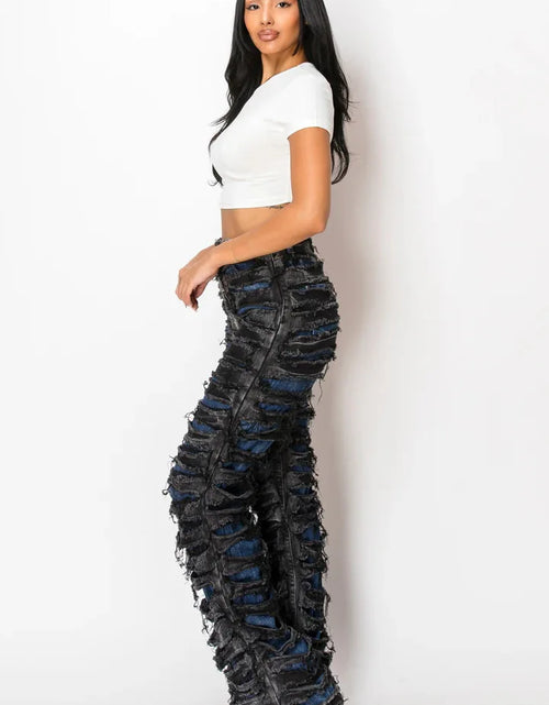 Load image into Gallery viewer, Street Denim Pants Women Ripped Out Striped High Waist Zipper Jeans