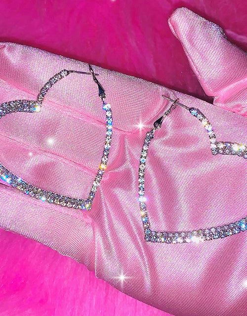 Load image into Gallery viewer, Shiny Peach Heart Hoop Earrings ,Fashion Crystal Love Earrings