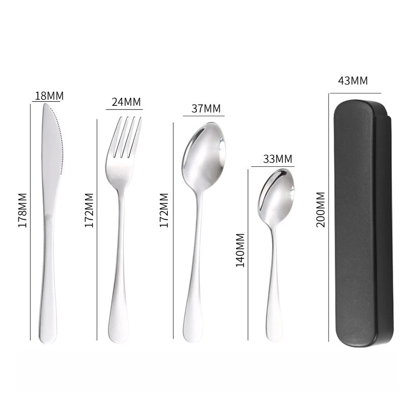 4 Pieces of Knives, Forks, Spoons and Tableware, Tableware with Storage Box, Portable Tableware