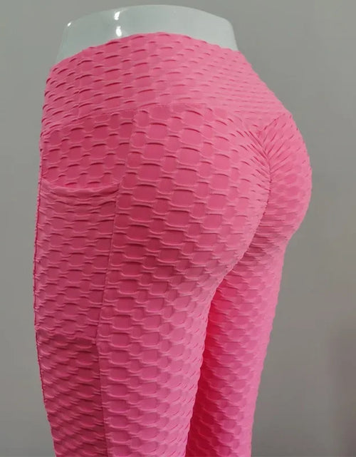 Load image into Gallery viewer, Women Fashion Pocket Bubble Pants Stretchy Slim Leggings Gym Running Cycling Fitness Pants High Waist Hip Lift Leggings Female