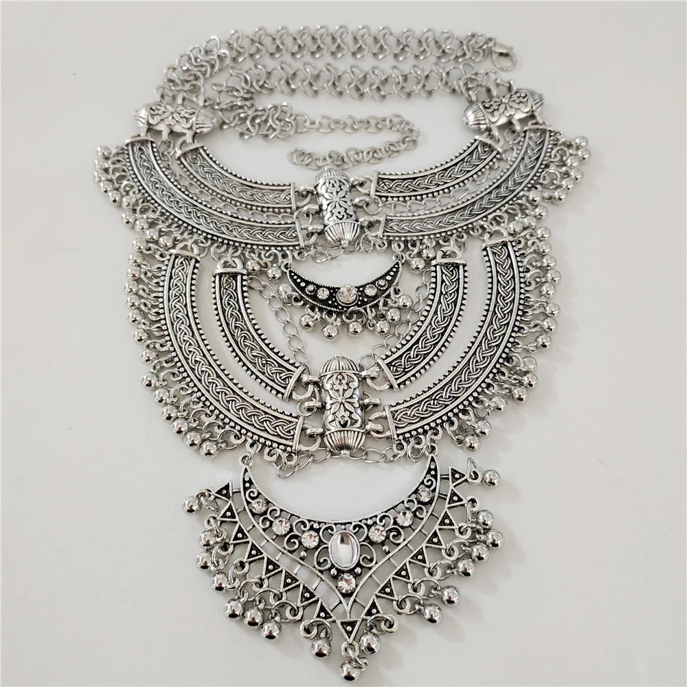 2025 New Indian Vintage Gypsy Baroque Statement Metal Necklace Earrings Women Jewelry Sets Retro Large Collar Choker Necklace