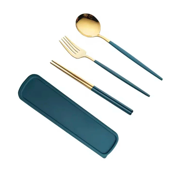 4 Pieces of Knives, Forks, Spoons and Tableware, Tableware with Storage Box, Portable Tableware