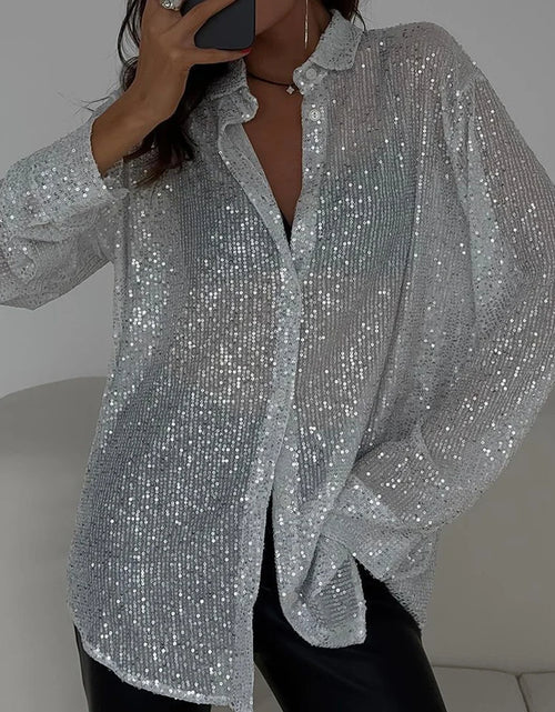 Load image into Gallery viewer, Women's Shirts  All Season Party Fashion Shiny  Single Breasted Button Long Sleeve Shirt Collar Shirts