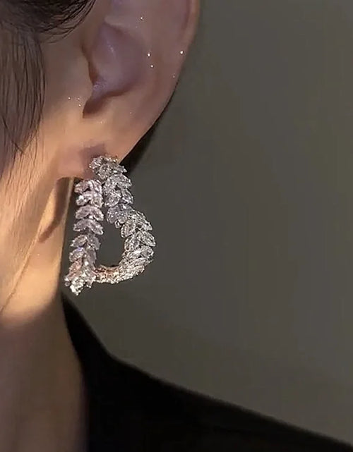 Load image into Gallery viewer, New Design Luxury Zircon Flower Stud Earrings for Women Fashion Brand Jewelry Crystal Leaves Earrings