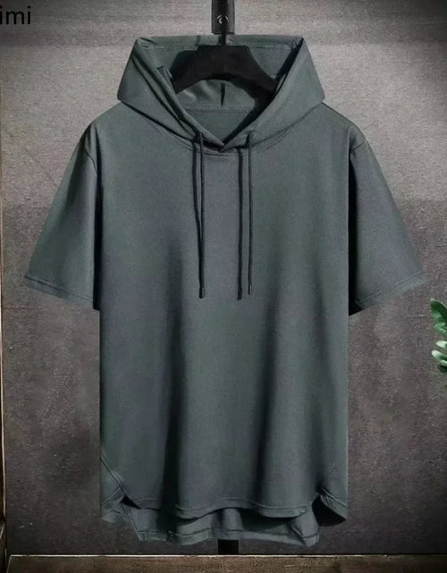 Load image into Gallery viewer, 2025 Men's Summer Hoodies T-shirts Short Sleeve Solid Color Loose Hooded Drawstring Pullover Tops