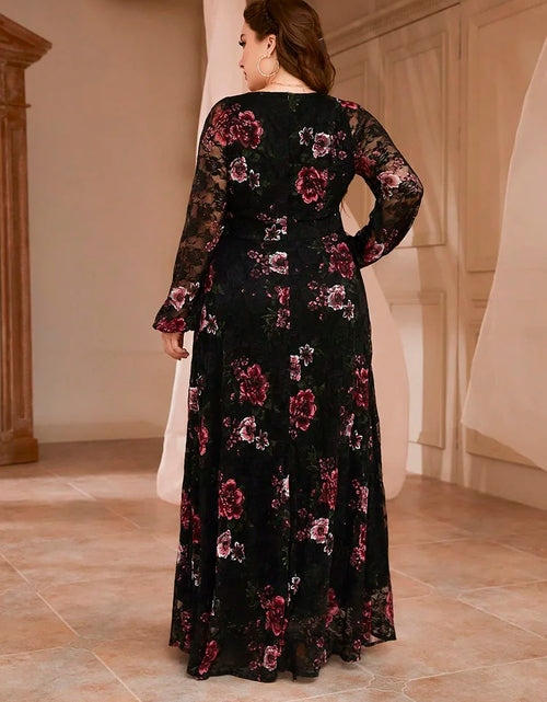 Load image into Gallery viewer, Spring Summer Lace Mesh Floral Print Lantern Sleeve Dress New Plus Size