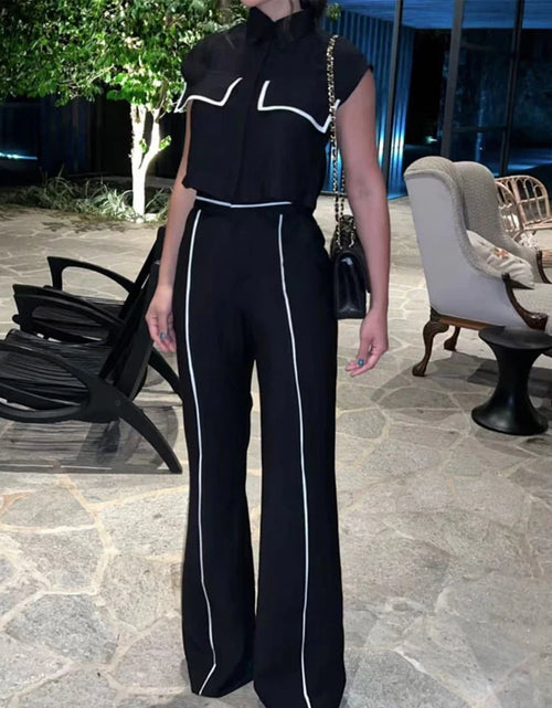 Load image into Gallery viewer, Women Two Piece Set  Contrast Button Sleeveless Vest Jacket Slim Top Loose With Pockets Pants Sets