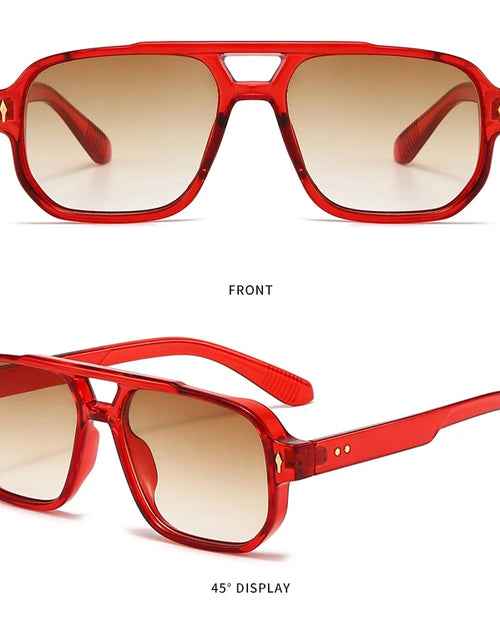 Load image into Gallery viewer, Vintage Double Bridges Men Square Sunglasses Fashion Clear Ocean Lens Eyewear  Trending Rivets Sun Glasses UV400