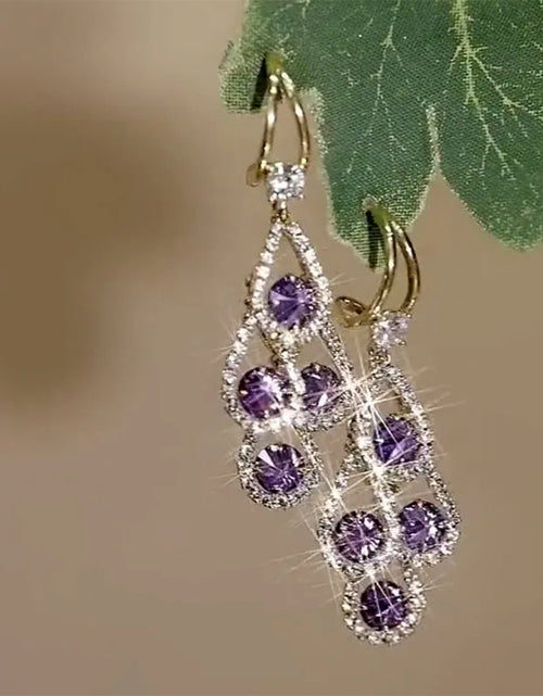 Load image into Gallery viewer, Purple Crystal Water Drop Long Tassel Earrings Women Design Sparkling