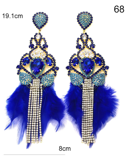 Load image into Gallery viewer, Bo ho Electric Blue Feather Tassel Dangling Earrings