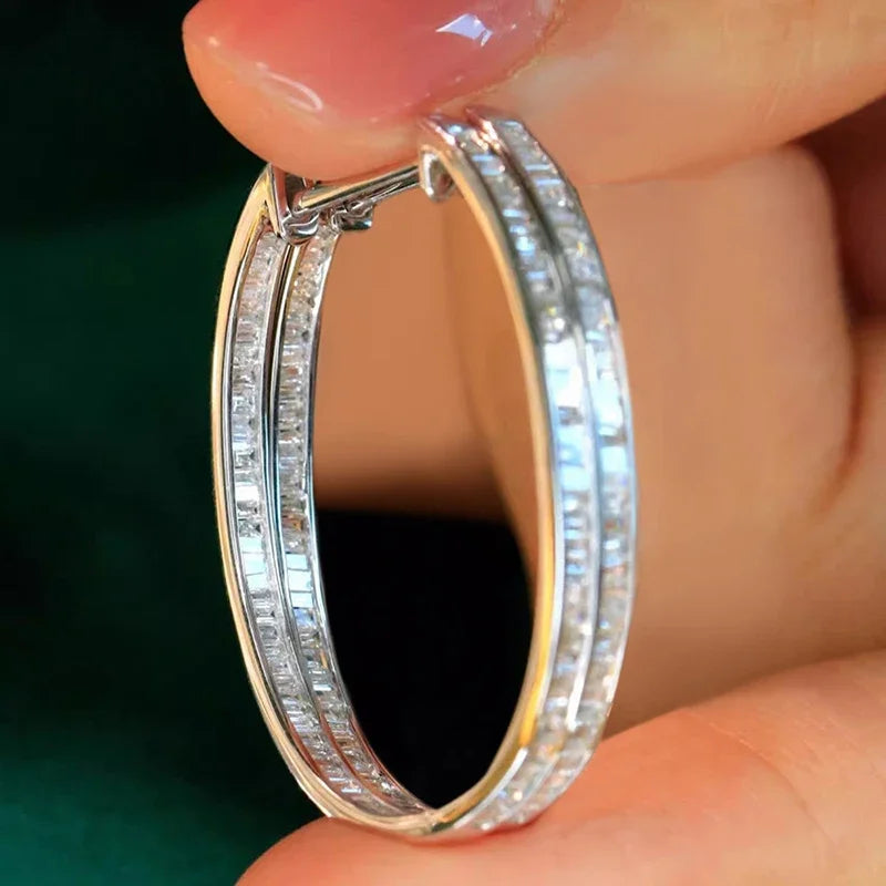 Large Shiny CZ Hoop Earrings Swanking Trendy  Jewelry
