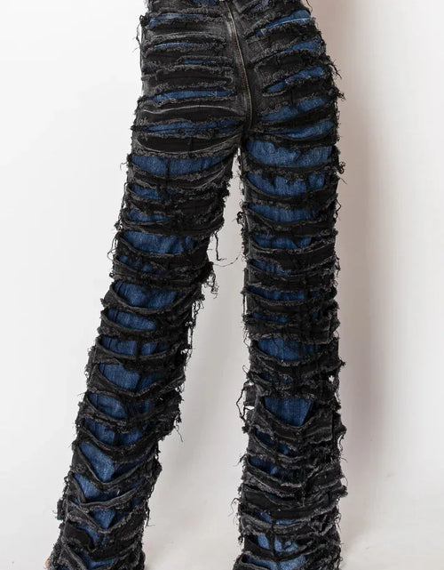 Load image into Gallery viewer, Street Denim Pants Women Ripped Out Striped High Waist Zipper Jeans